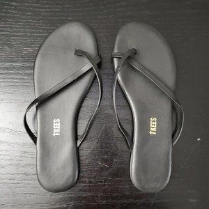 Tkees Black Leather Flip Flop Sandal - Size 8